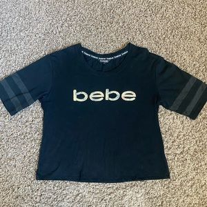 BEBE black t shirt w/silver sequence L like new